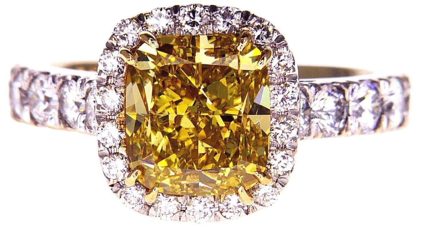 4CT Fancy Intense Yellow Color Diamond Engagement Ring GIA Certified