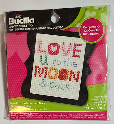 BUCILLA PLAID ''LOVE U TO THE MOON & BACK WITH FRAME''  #45733 COMPLETE KIT (3X3)