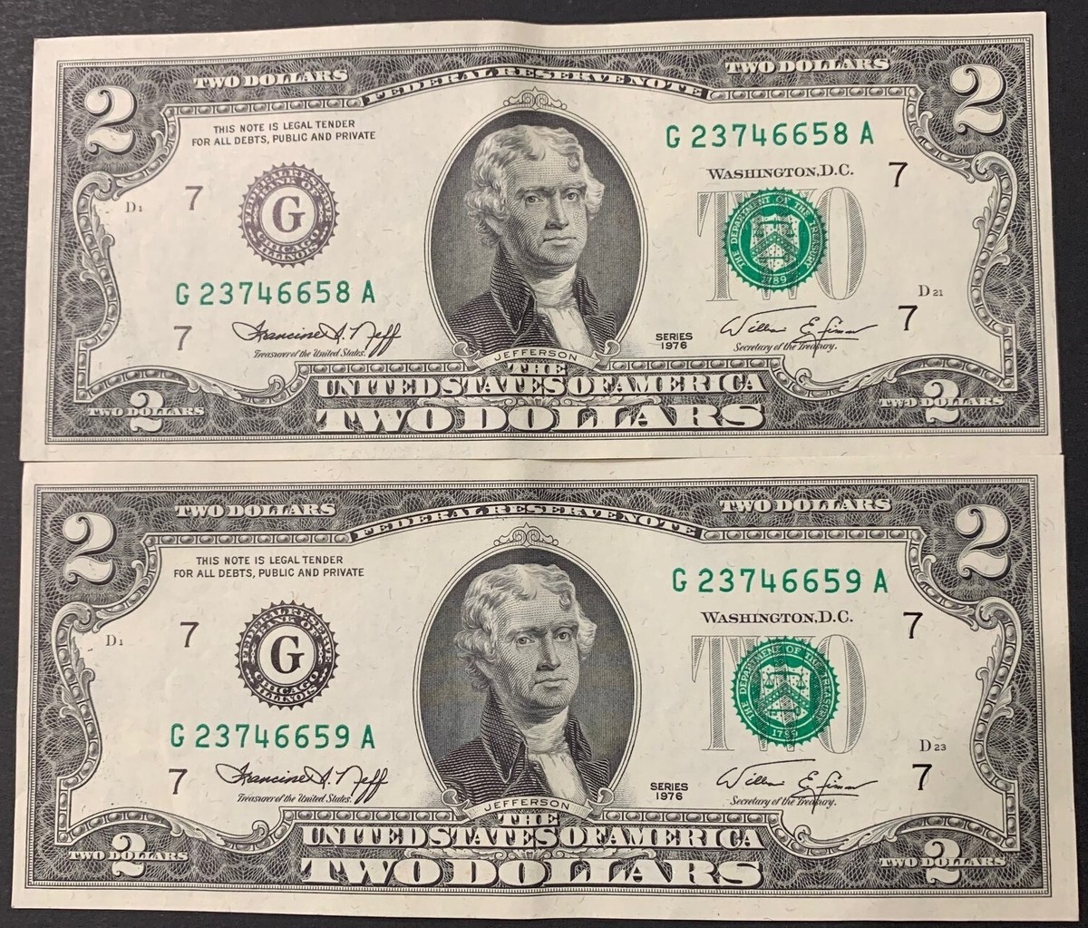 2 SEQUENTIAL 1976 $2 DOLLAR . UNCIRCULATED. | eBay