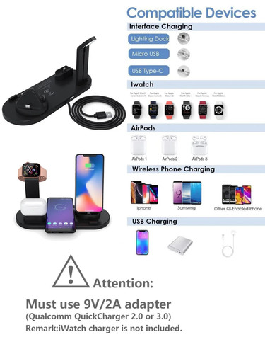 Chargeur de bureau sans fil 7 en 1 pad Iphone Pro Max Apple iWatch Airpods station d'accueil - Photo 15 sur 20