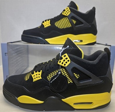 Nike Air Jordan 4 Retro Thunder Black Yellow Sneaker Unisex Size M 8.5/W 10