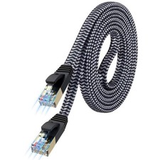 Cat 7 Ethernet Cable 30ft - Nylon Braided Flat High Speed 30FT, Silvery Black