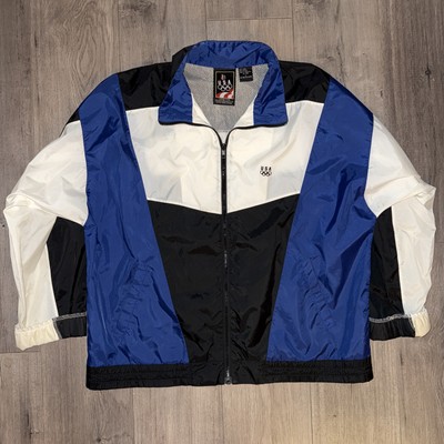 Vintage JC Penney USA Olympic Jacket Windbreaker Blue Black White Mens Large