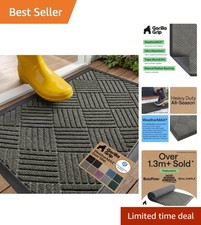 Stain and Fade Resistant WeatherMAX Door Mat 29x17: Elegant Gray Diamond Design