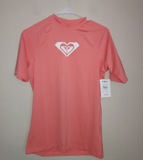 Roxy Womens Sun Shirt Large Rash Guard Short Sleeve Whole Hearted UPF 50 Orange