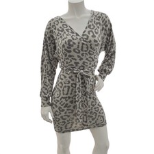 Fashion Nova Grey Leopard Print Fleece Wrap Tie Dress Size Small