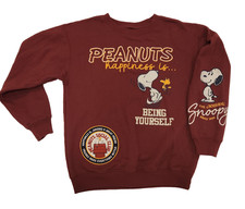Peanut s Snoopy Graphic Sweatshirt Woman s L 12/14 Pullover Embroidered Burgundy
