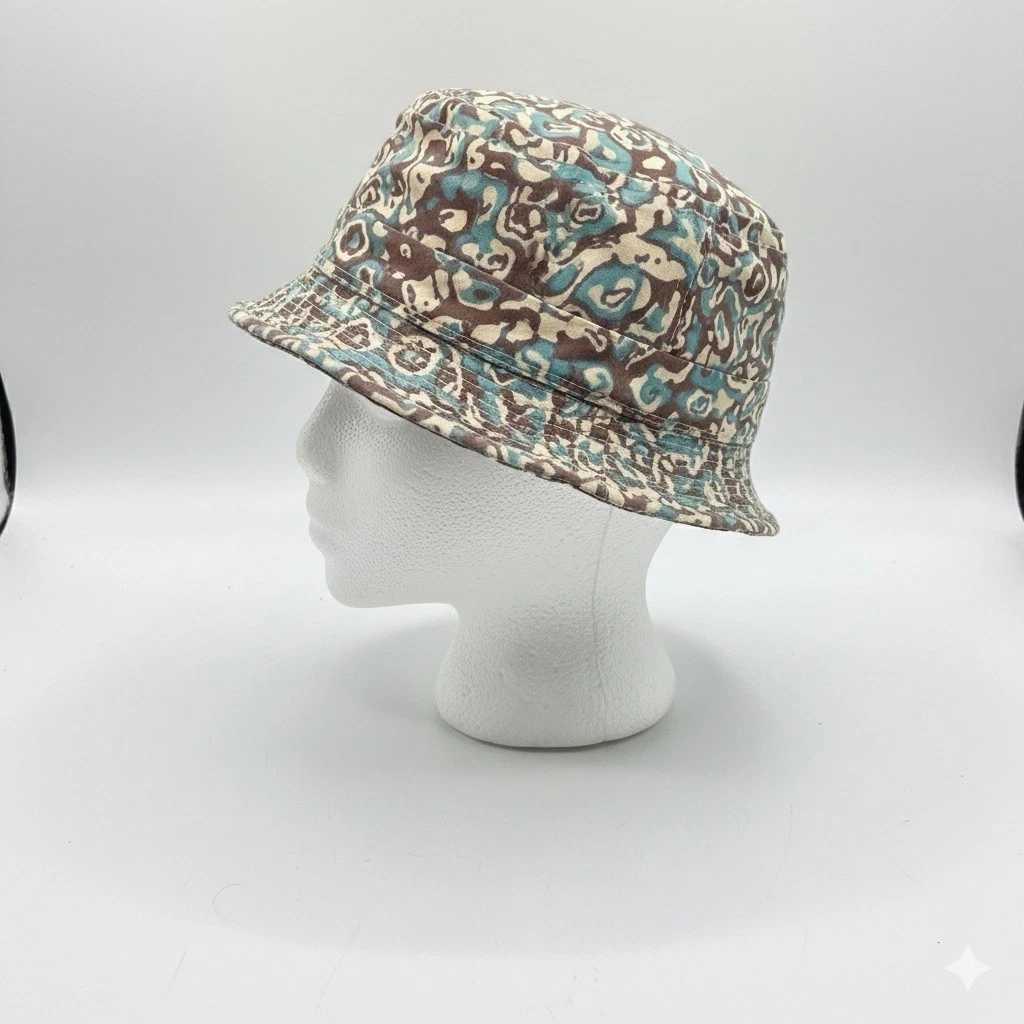 Vtg Easy-to-Roll Bucket Hat Geometric Crushable S/XS Boho Festival Sun Travel
