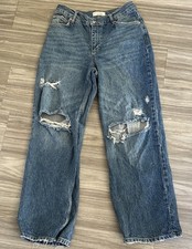Free People We The Free Distressed Barrel Leg Jeans 29x29 Raw Hem 90s style