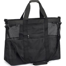 Mesh Beach Bag with Zipper, Large Beach Tote for Women, Toys Pool Swim Bag Tr...