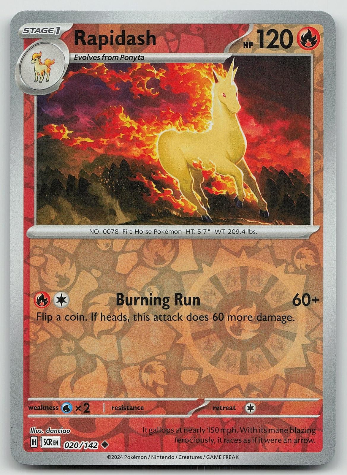Pokemon Rapidash 20/142 Stellar Crown Uncommon Reverse Holo NM