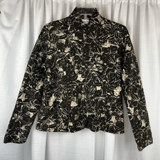 Chico's Brown Tan Blazer Full Zip Jacket Size 1 M-8/10 Floral Textured Women