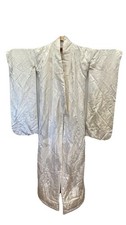 Authentic Japanese Shiromuku Wedding Kimono White Silk Brocade Crane Floral Padd