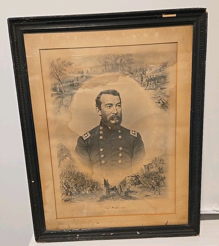 War Engraving Lieut. Gen Philip H. Sheridan, U.S.A. Framed 16" X 20"