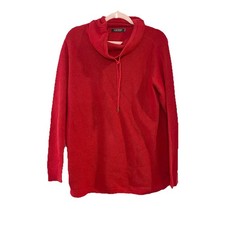 Ralph Lauren LRL Cowl Sweater Womens XL Drawstring Neck Sweater Red Waffle Knit