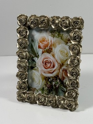 Cynthia Rowley Silver Rose Picture Frame 4x6 Floral Tabletop Photo Frame