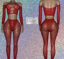 EXOTIC DANCER: BEDAZZLED PINK SHORT JUMPSUIT NIPPLE COVERS INCLUDED 
