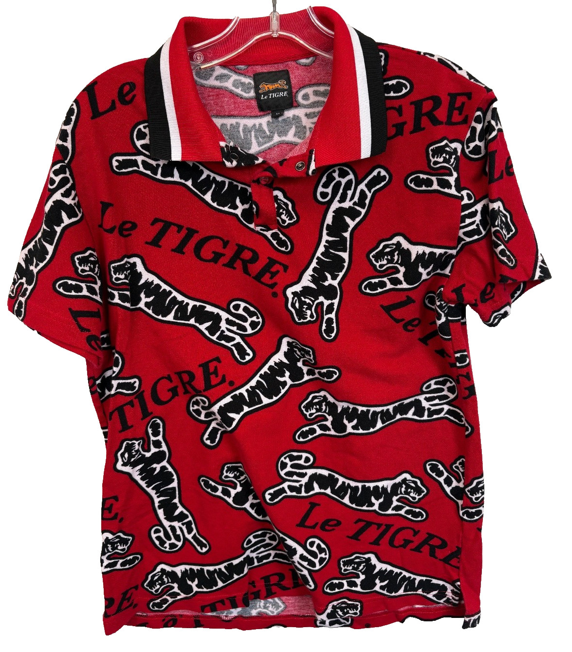 VTG Le Tigre Polo Shirt Mens or Boys Medium or Small Red w Tigers Cotton image 8