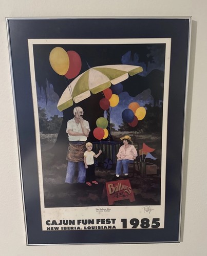 George Rodrigue “The Balloon Man” louisiana Art Deco Swamp 1985 Framed & Matted - Afbeelding 4 van 20