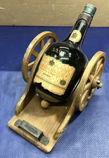 Courvoisier Cognac VSOP Bottle Wood Cannon Cart Stand Holder vintage