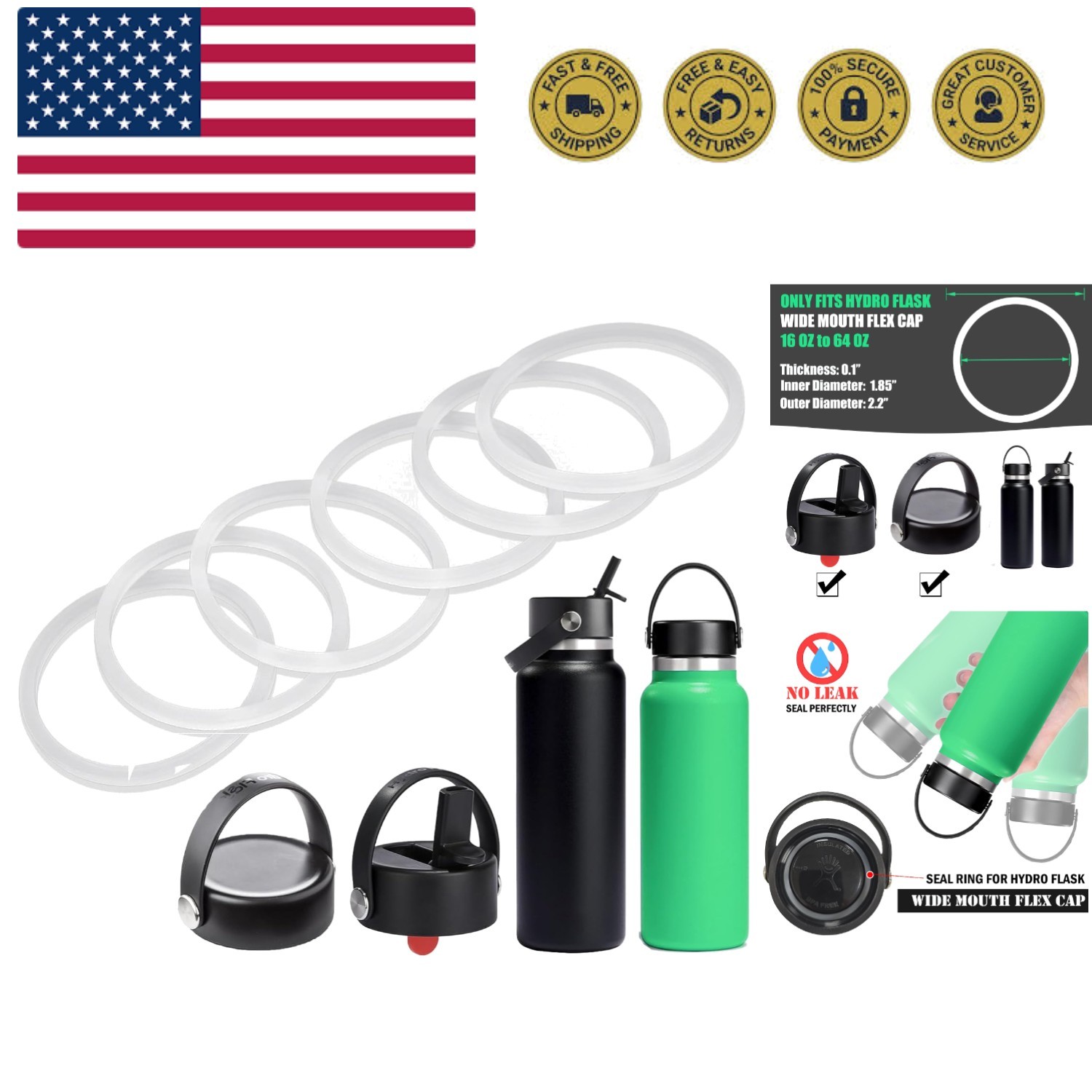 6 PCS O Ring for HydroFlask Wide Mouth Lid, 2'' to 2.3'' Rub