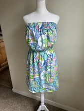 Lilly Pulitzer Windsor Dress women's M Strapless Jersey Colorful Conch Republic 