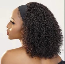 Brazilian Remy Kinky Curly Headband Wig Water Wave Human Hair 12in 180 Density