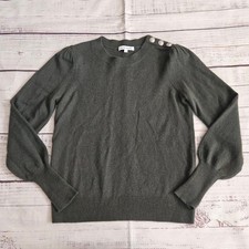 Veronica Beard Nelia Cashmere Sweater Button Accent Green Balloon Sleeve Small