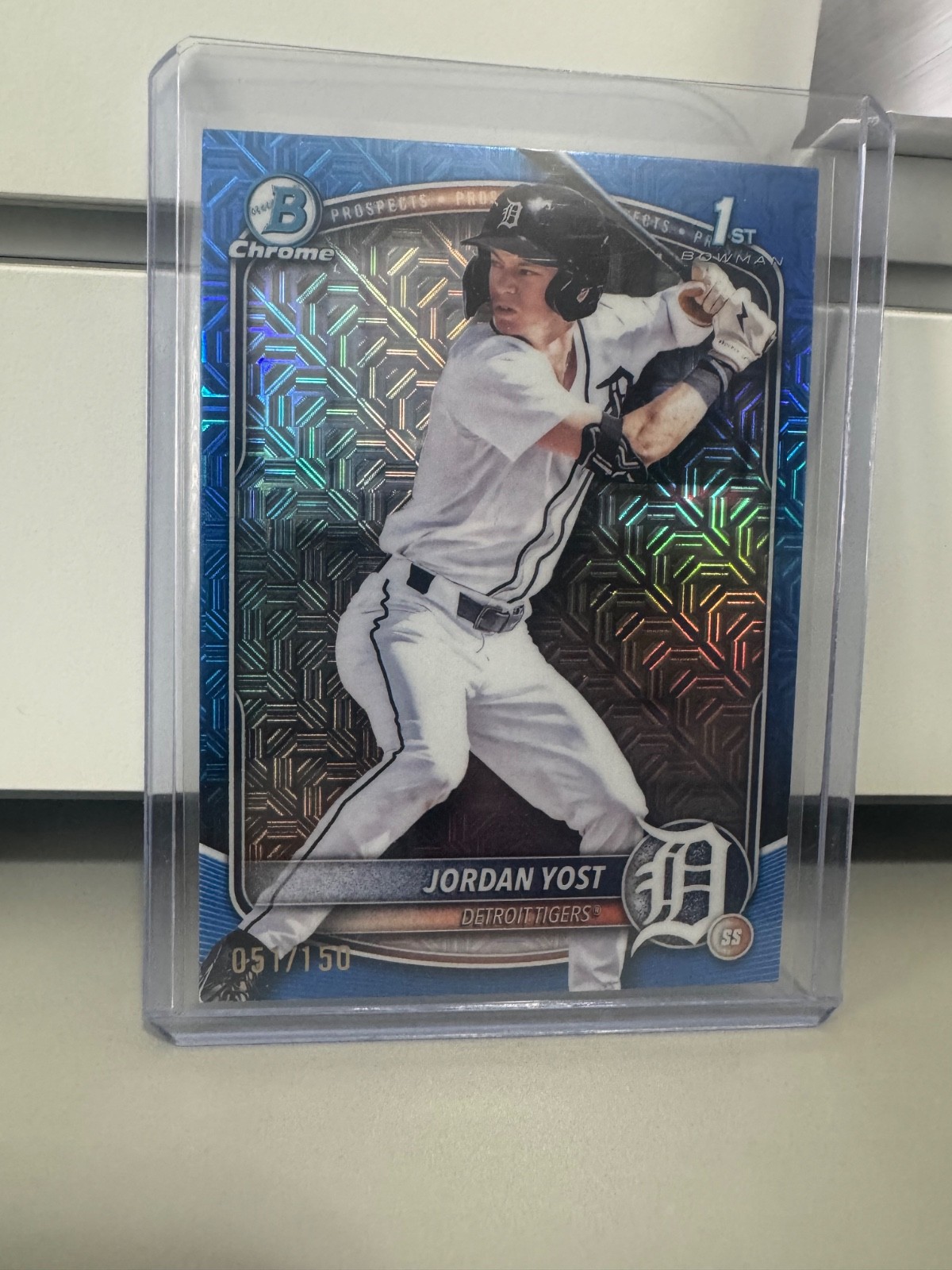 2025 Bowman Draft Jordan Yost 1st RC #BDC-162 Blue Mega Mojo Refractor /150