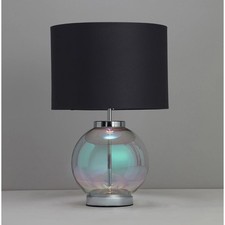 Table Lamp Iridescent Glass Base Bedside Night Light Drum Shade Modern 28W 47cm