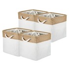 4 x Storage Baskets Fabric Collapsible Cube Baskets with Handles Khaki/White