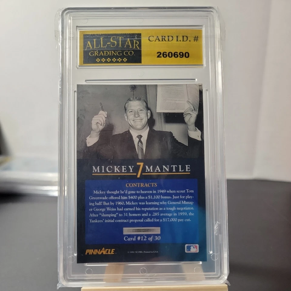 Mickey Mantle 1992 Pinnacle Baseball Card #12 - ASG 10 - Изображение 2 из 2