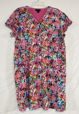 Miss Elaine Relax Pink Floral Snap Robe/Nightgown SS Colorful Tropical Sz L