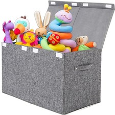 Large Storage with Lid, Collapsible Sturdy Chest Storage Bin with Rivets Hand...