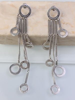 Pianegonda ITALY Sterling Silver Chandelier Dangle Chain Stud Earrings 4'' Drop