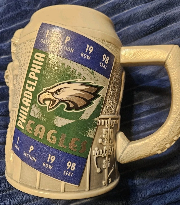 Philadelphia Eagles Beer Stein NFL Football Mug 6” Tall Ceramic 3D Relief NIB 
