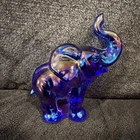 Fenton Art Glass Hand painted Elephant Blue #8 Nice