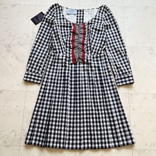Prada Gingham Frill Dress Black White Red Cotton 100 Percent Elegant Rare