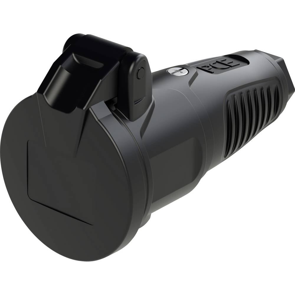 Fiche femelle caoutchouc noire 250V pour outillage de jardin et atelier PCE