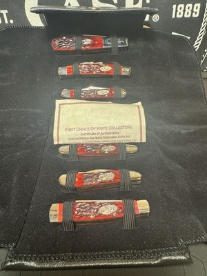  Case XX 1987 6-Knife Limited Edition Red Bone Collector Set # d Bolsters 1/500