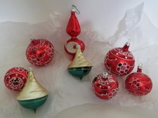 8 pièces ornements de Noël vintage en verre soufflé boules 3" Pologne paillettes et retrait 6"