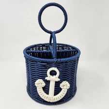 Ciroa Utensil Silverware Caddy Resin Wicker Condiment Organizer Coastal Nautical
