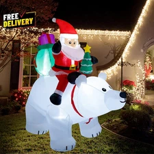 6 Ft Christmas Inflatable Santa Claus with Polar Bear and Christmas Tree Build..