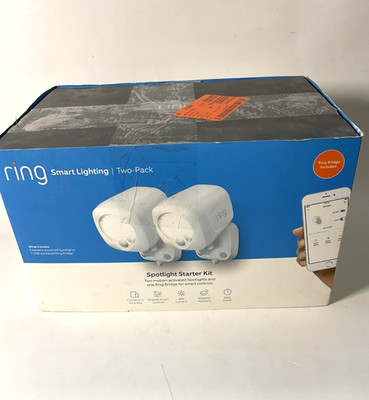 Ring Smart Lighting Spotlight Starter Kit 2-Pack White w/ Ring Bridge   Battery