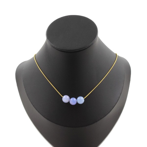 Halskette 3 Perlen Aquamarin 8 Mm. Kette Aus Edelstahl Vergoldet Halskette Fem-image