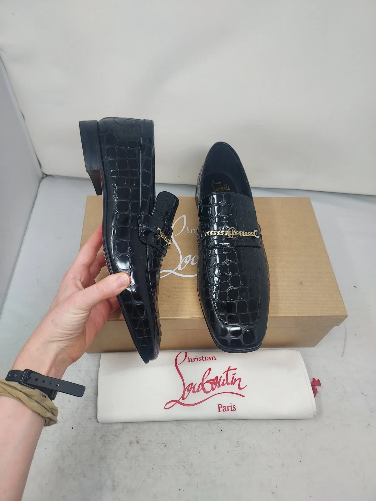 Christian Louboutin — Christian Louboutin MENS EU 42 US 9 NEW MJ Moc Crocodile Black Bit Shoe