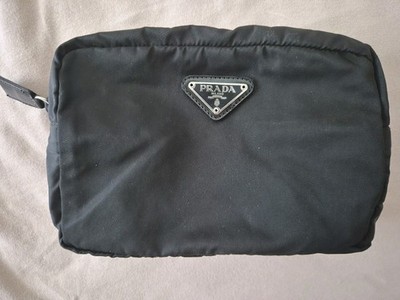 PRADA Pouch Klein Schwarz Tessuto Nylon Silberfarbenes Verschlussmaterial