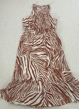 Nine West Dress Womens Large Brown Zebra Print Sleeveless Pullover Ruffle