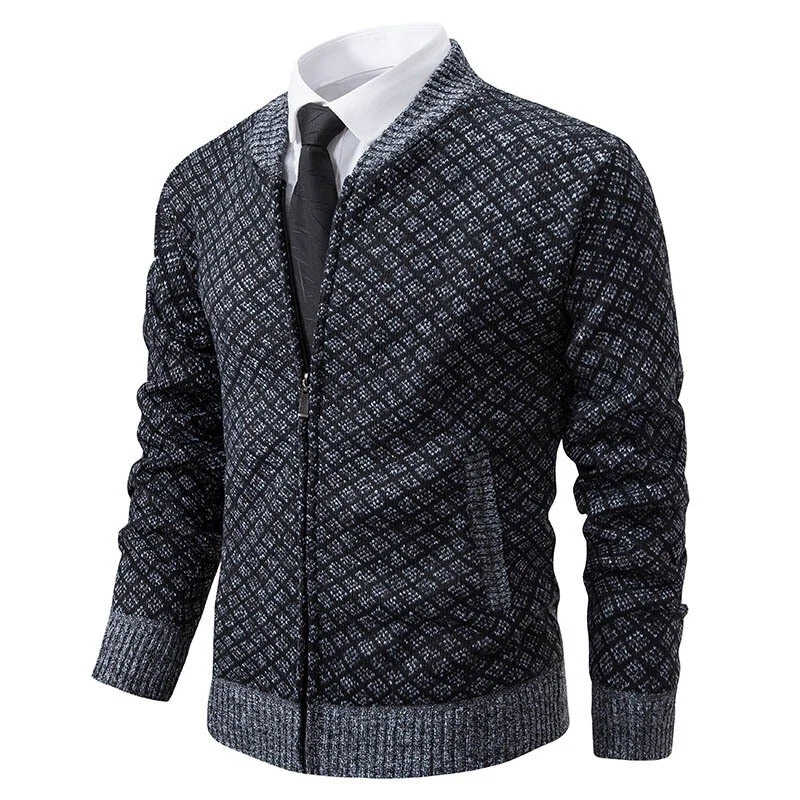 Men Zipper Knitted Cardigan Stand Up Collar Sweater Jacket Autumn Casual Loose - Image 4 of 4