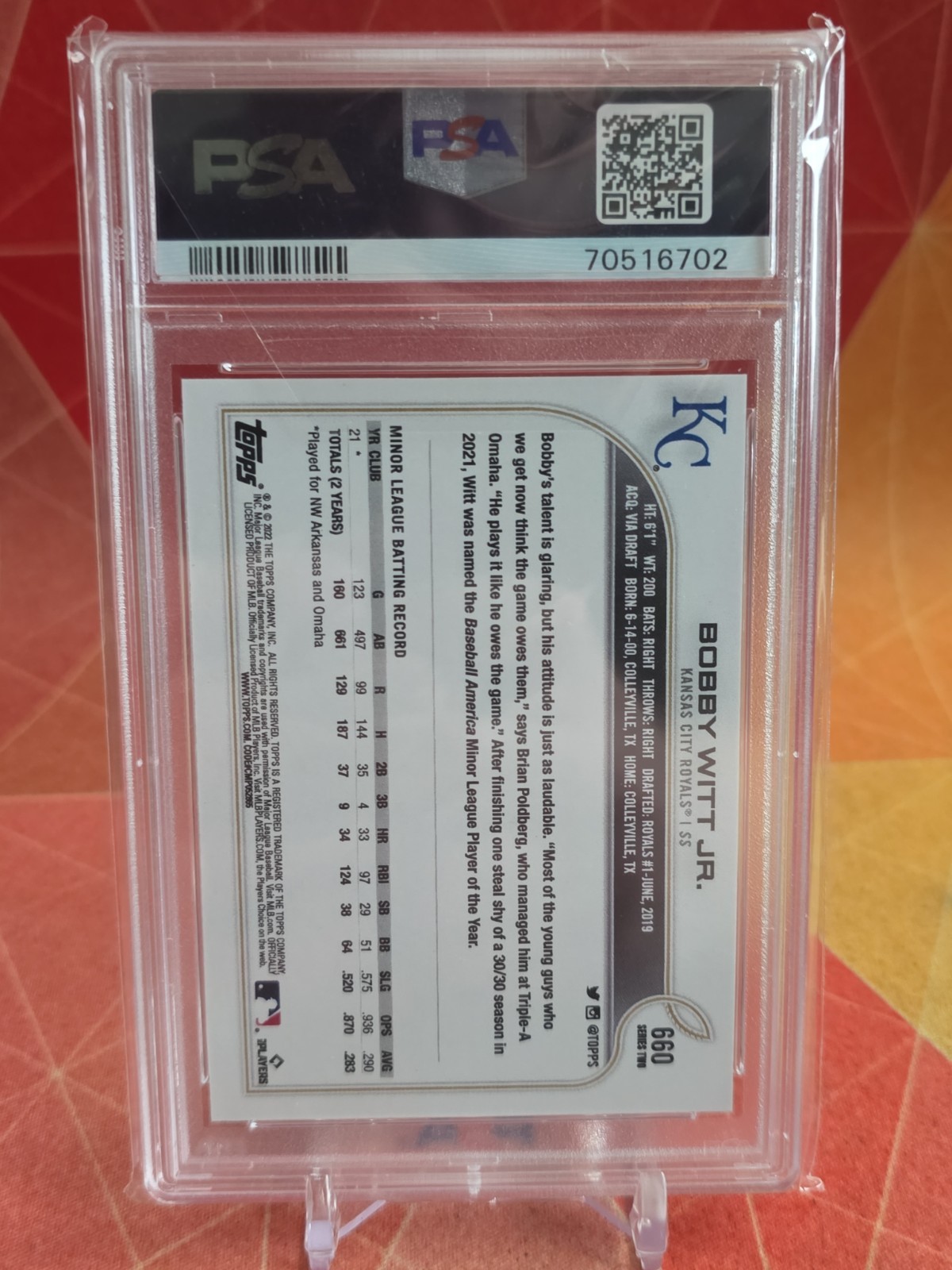 2022 Topps Series 2 660 Bobby Witt Jr RC SP PSA 9 view 2